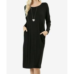 Zenana Premium Dress Drop Shoulder Side Pockets